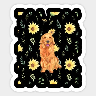 Golden retriever with sunflowers Sticker